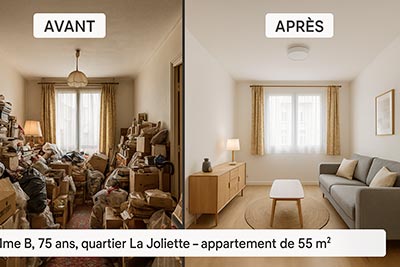 Étude de cas : Mme B, 75 ans, quartier La Joliette appartement de 55 m² avec encombrement lourd