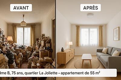 Étude de cas : Mme B, 75 ans, quartier La Joliette – appartement de 55 m² avec encombrement lourd